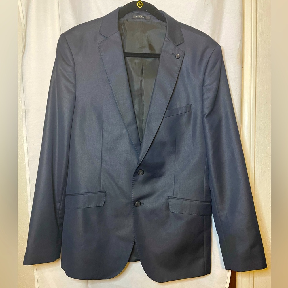 Zara Man 2 PC Suit Navy Blue Suit Jacket Size 42 Pant Size 34 Separates NWOT